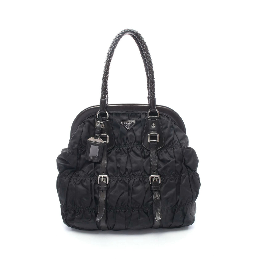 Prada Gathered Leather Tote Bag Black